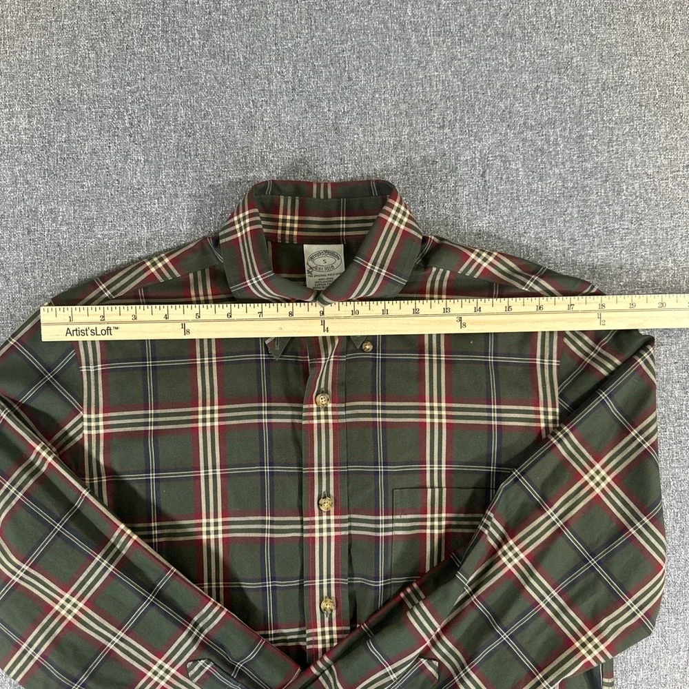 Brooks Brothers Plaid Button Up Shirt Mens Small Green Red Supima Cotton - Picture 4 of 7